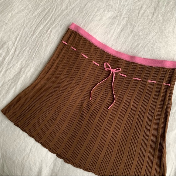 NWT Gimaguas Macondo Brown Pink Knit Tie Mini Skirt - Picture 2 of 10